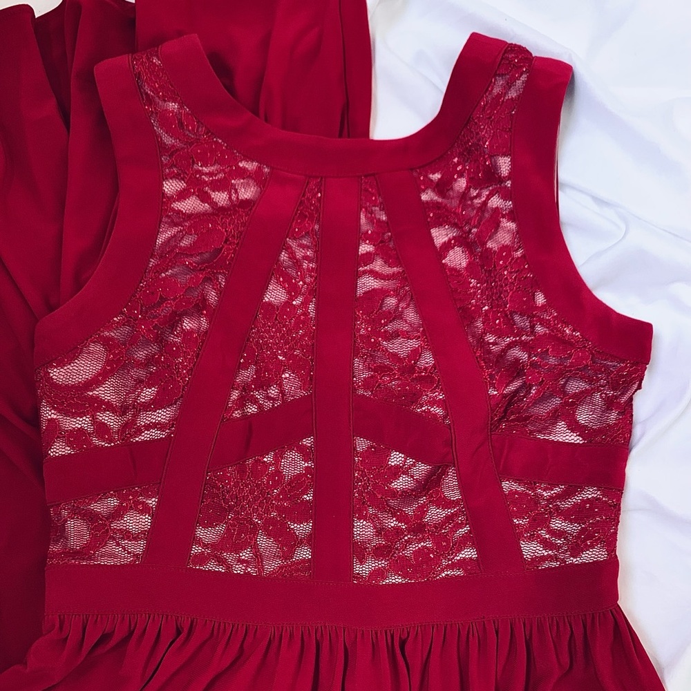 R&M RICHARDS Petite Lace Overlay Special Occasion Dress
